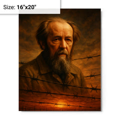 Aleksandr Solzhenitsyn barbed wire horizon metal print on a plain backdrop in size 16"x20".