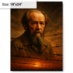 Aleksandr Solzhenitsyn barbed wire horizon metal print on a plain backdrop in size 18"x24".