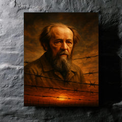 Aleksandr Solzhenitsyn barbed wire horizon metal print mockup