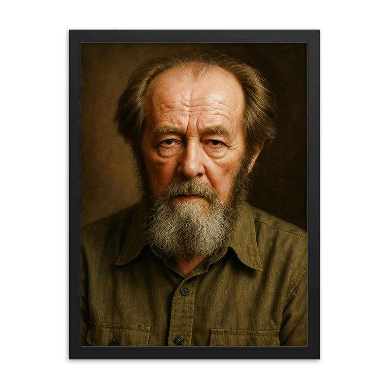 Aleksandr Solzhenitsyn portrait framed print on a plain backdrop in size 18