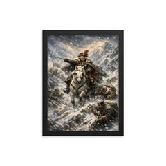 Aleksandr Suvorov crossing the Alps in blizzard framed print on a plain backdrop in size 12"x16".