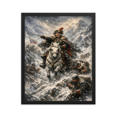 Aleksandr Suvorov crossing the Alps in blizzard framed print on a plain backdrop in size 16"x20".