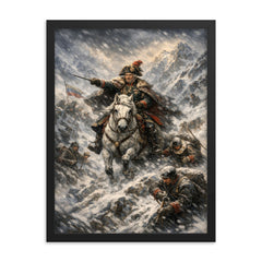 Aleksandr Suvorov crossing the Alps in blizzard framed print on a plain backdrop in size 18"x24".