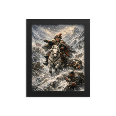 Aleksandr Suvorov crossing the Alps in blizzard framed print on a plain backdrop in size 8"x10".