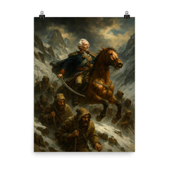 Aleksandr Suvorov crossing the Alps with ragged troops poster on a plain backdrop in size 8"x10".