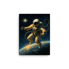 Aleksei Leonov spacewalk over Earth’s curve canvas print on a plain backdrop in size 12"x16".