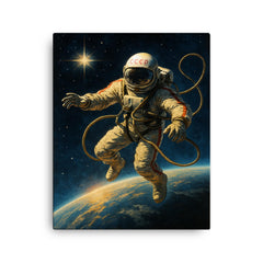 Aleksei Leonov spacewalk over Earth’s curve canvas print on a plain backdrop in size 16"x20".