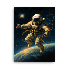 Aleksei Leonov spacewalk over Earth’s curve canvas print on a plain backdrop in size 18"x24".