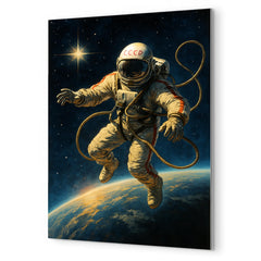 Aleksei Leonov spacewalk over Earth’s curve metal print mockup