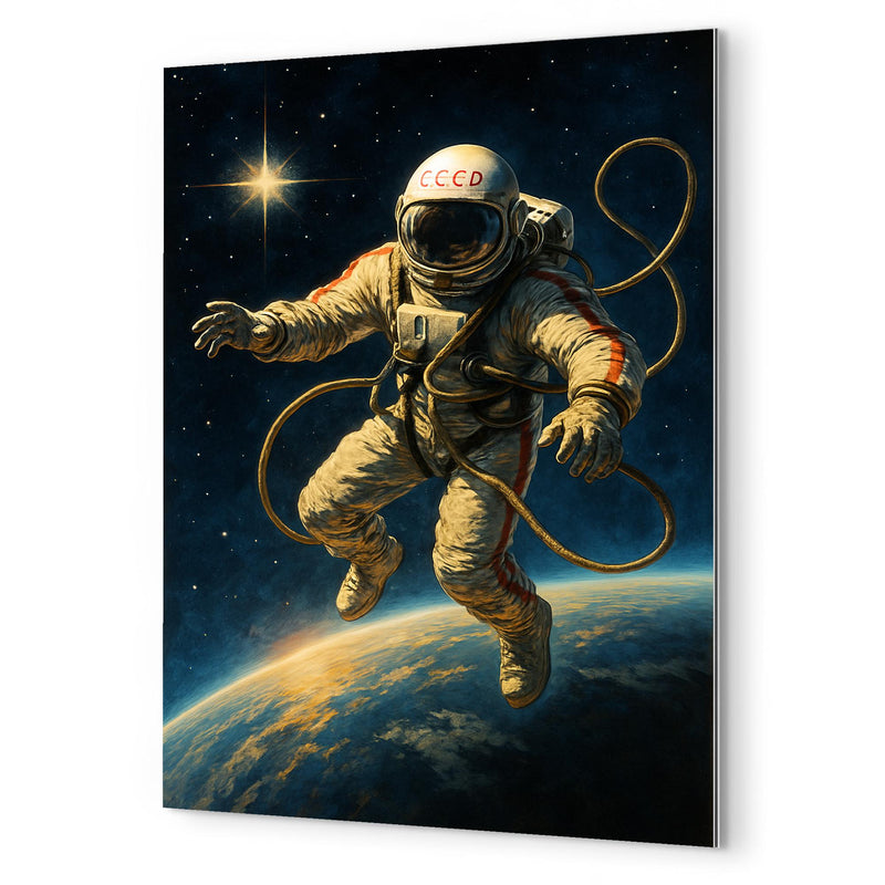 Aleksei Leonov spacewalk over Earth’s curve metal print mockup
