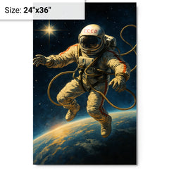 Aleksei Leonov spacewalk over Earth’s curve metal print on a plain backdrop in size 24"x36".