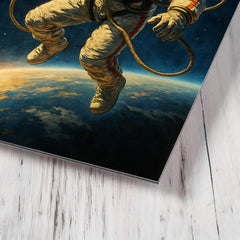 Aleksei Leonov spacewalk over Earth’s curve metal print mockup