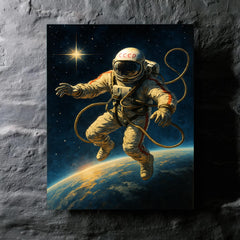 Aleksei Leonov spacewalk over Earth’s curve metal print mockup