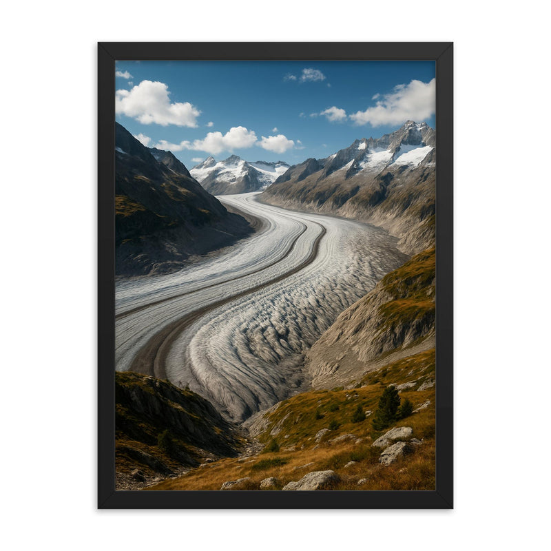 Aletsch Glacier Switzerland framed print on a plain backdrop in size 18