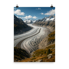 Aletsch Glacier Switzerland poster on a plain backdrop in size 8"x10".
