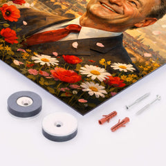 Alexander Dubcek beneath Prague Spring flowers metal print mockup