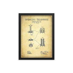 Alexander Graham Bell's original patent for the telephone framed print on a plain backdrop in size 12"x16".