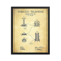 Alexander Graham Bell's original patent for the telephone framed print on a plain backdrop in size 16"x20".