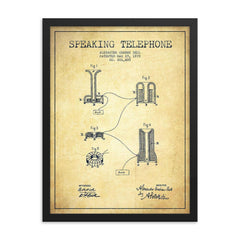 Alexander Graham Bell's original patent for the telephone framed print on a plain backdrop in size 18"x24".
