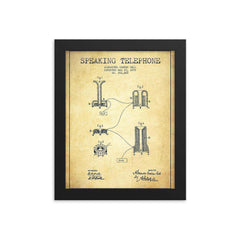 Alexander Graham Bell's original patent for the telephone framed print on a plain backdrop in size 8"x10".