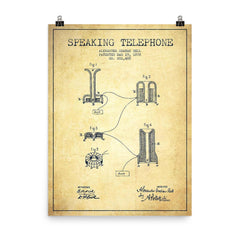 Alexander Graham Bell's original patent for the telephone poster on a plain backdrop in size 8"x10".
