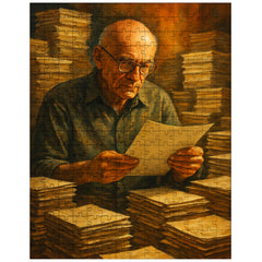Alexander Grothendieck among stacks of manuscripts jigsaw puzzle