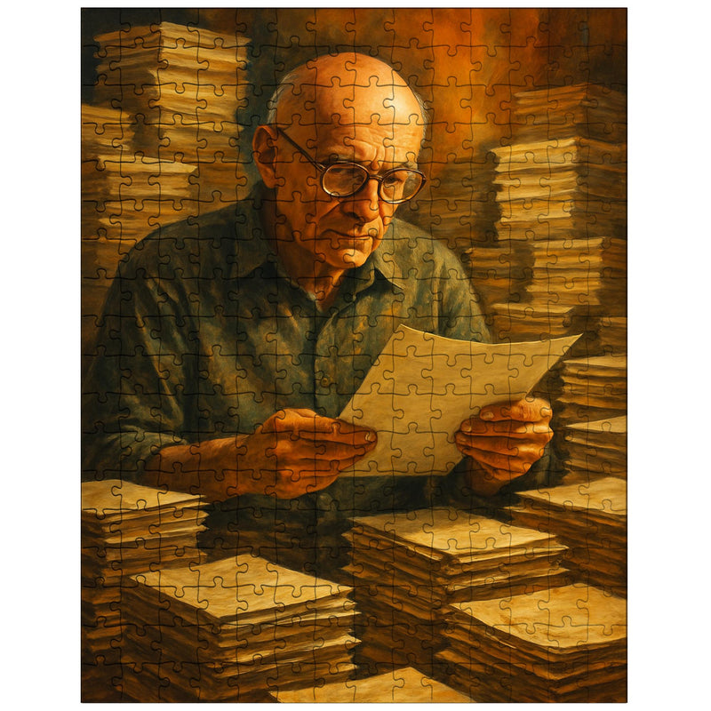 Alexander Grothendieck among stacks of manuscripts jigsaw puzzle