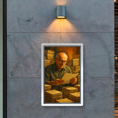 Alexander Grothendieck among stacks of manuscripts poster 2