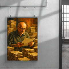 Alexander Grothendieck among stacks of manuscripts poster 4