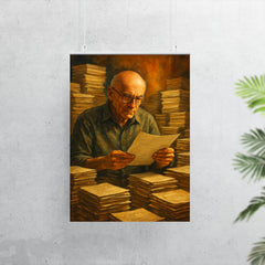Alexander Grothendieck among stacks of manuscripts poster 7