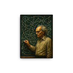 Alexander Grothendieck chalkboard storm of categories and arrows canvas print on a plain backdrop in size 12"x16".