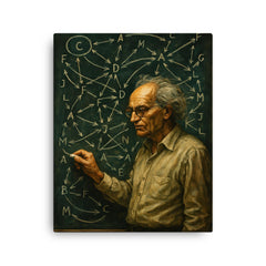 Alexander Grothendieck chalkboard storm of categories and arrows canvas print on a plain backdrop in size 16"x20".