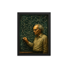 Alexander Grothendieck chalkboard storm of categories and arrows framed print on a plain backdrop in size 12"x16".