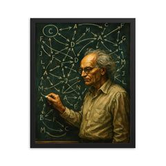 Alexander Grothendieck chalkboard storm of categories and arrows framed print on a plain backdrop in size 16"x20".