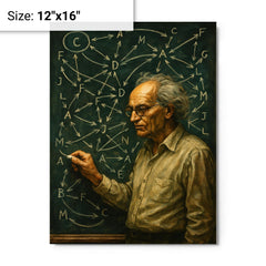 Alexander Grothendieck chalkboard storm of categories and arrows metal print on a plain backdrop in size 12"x16".
