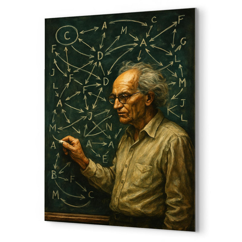 Alexander Grothendieck chalkboard storm of categories and arrows metal print mockup