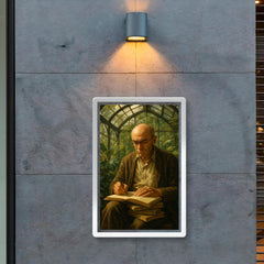 Alexander Grothendieck in a greenhouse with notebooks poster 2