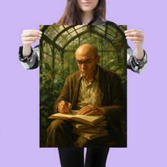 Alexander Grothendieck in a greenhouse with notebooks poster 3