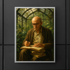 Alexander Grothendieck in a greenhouse with notebooks poster 5