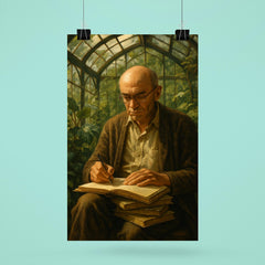 Alexander Grothendieck in a greenhouse with notebooks poster 6