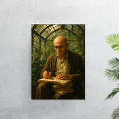 Alexander Grothendieck in a greenhouse with notebooks poster 7