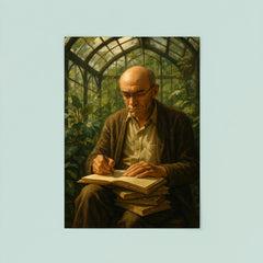Alexander Grothendieck in a greenhouse with notebooks poster 8