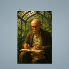 Alexander Grothendieck in a greenhouse with notebooks poster 9
