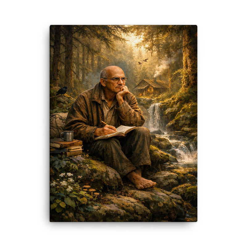 Alexander Grothendieck in forest exile contemplation canvas print on a plain backdrop in size 18