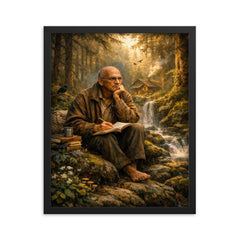 Alexander Grothendieck in forest exile contemplation framed print on a plain backdrop in size 16"x20".