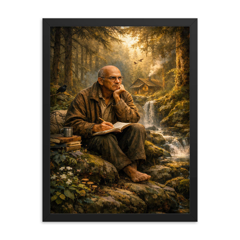 Alexander Grothendieck in forest exile contemplation framed print on a plain backdrop in size 18