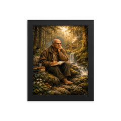 Alexander Grothendieck in forest exile contemplation framed print on a plain backdrop in size 8"x10".