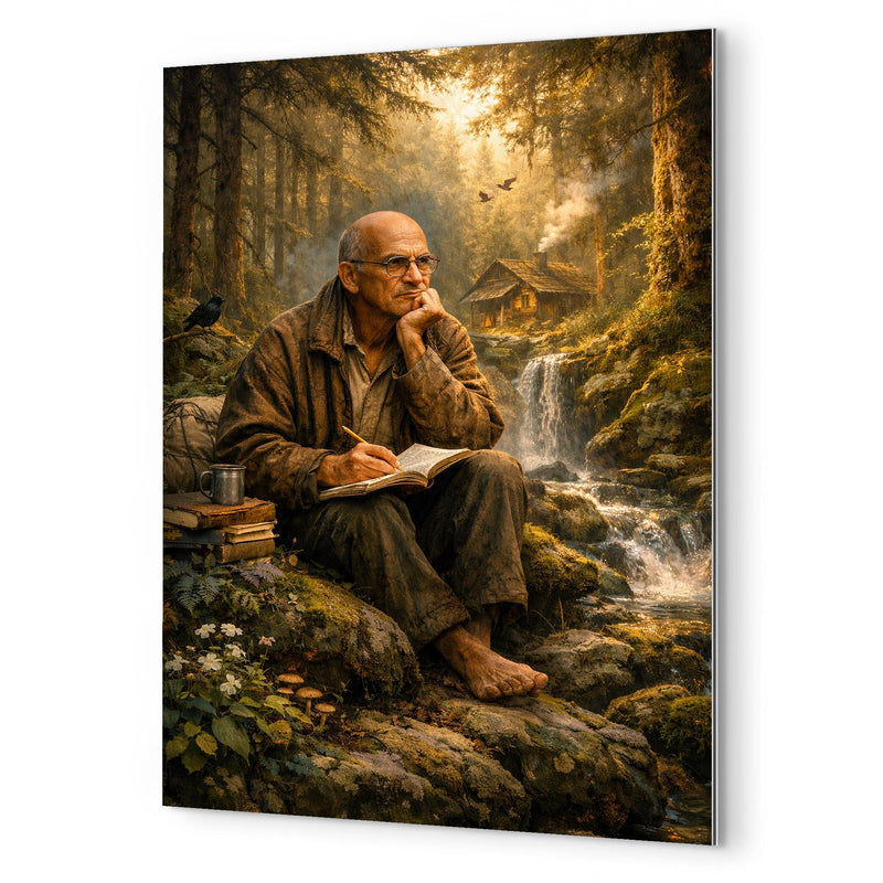 Alexander Grothendieck in forest exile contemplation metal print mockup