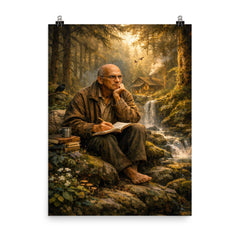 Alexander Grothendieck in forest exile contemplation poster on a plain backdrop in size 8"x10".