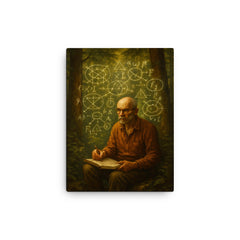 Alexander Grothendieck in forest exile with diagrams canvas print on a plain backdrop in size 12"x16".